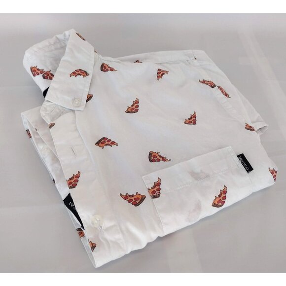 Molokai Surf Co Men's Medium Short Sleeve Button Shirt White Cotton Pizza Design - Picture 3 of 9